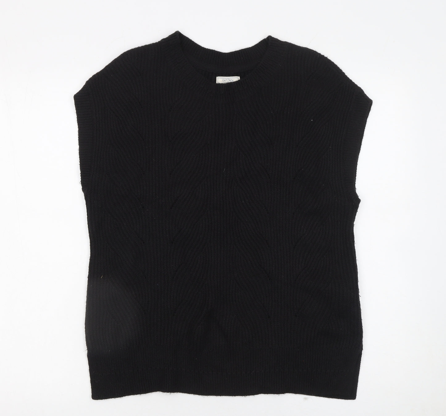 Fat Face Women's Black Cable Knit Sleeveless Pullover Jumper M