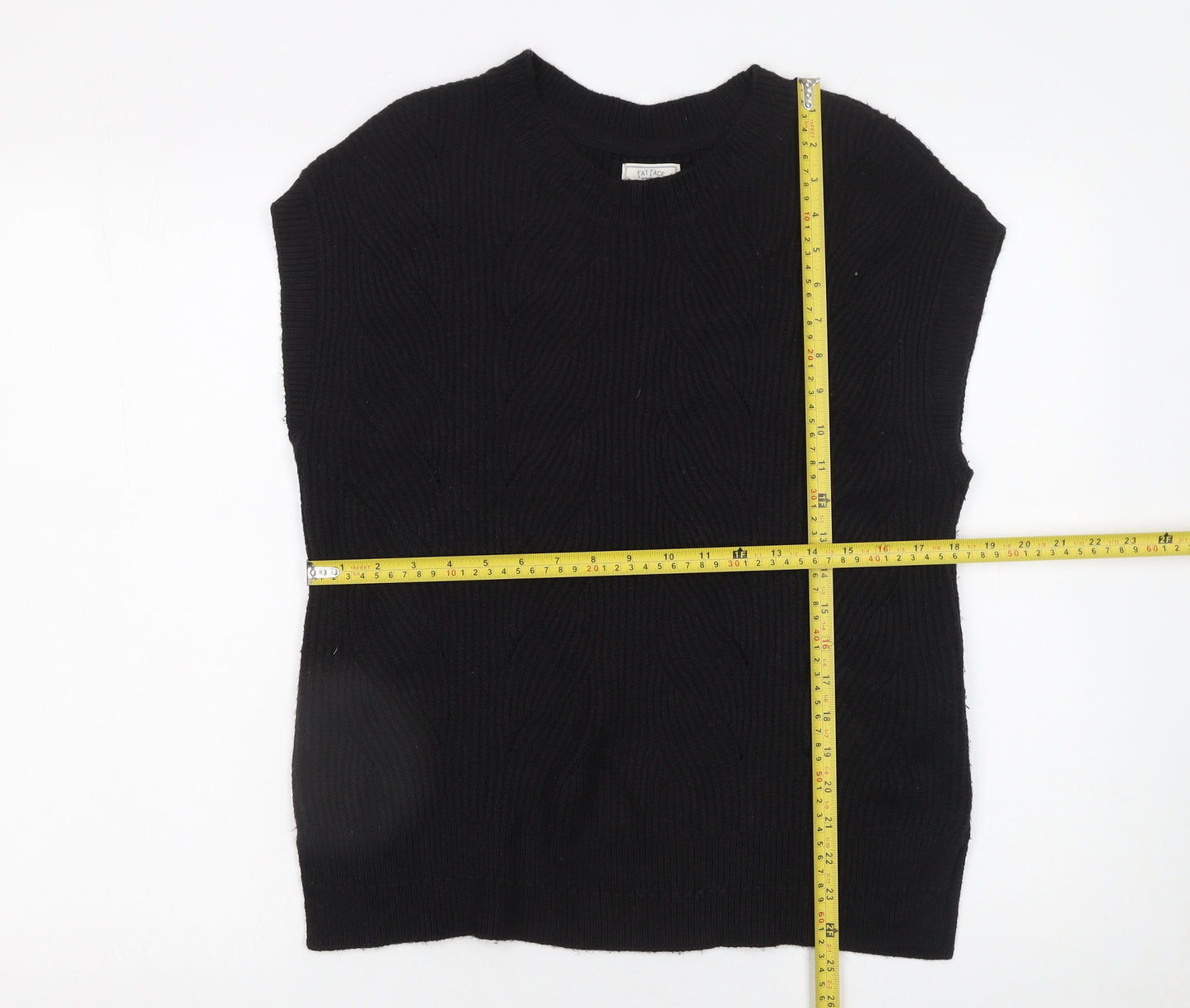 Fat Face Women's Black Cable Knit Sleeveless Pullover Jumper M