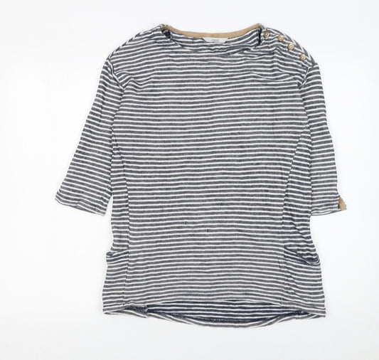 Next Women’s Blue Striped 3/4 Sleeve Cotton T-Shirt UK 8