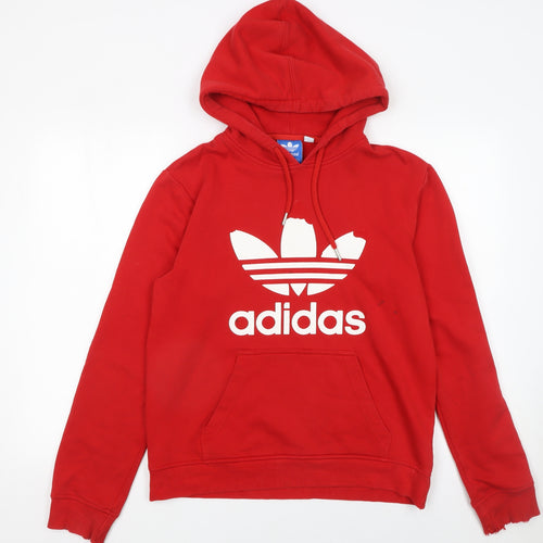 Adidas Mens Red Pullover Hoodie Small Graphic Cotton Blend Sportswear