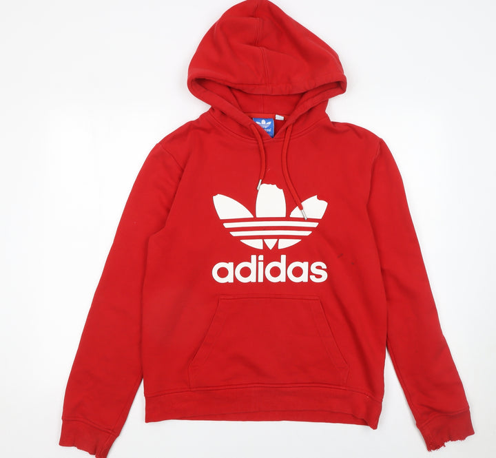 Adidas Mens Red Pullover Hoodie Small Graphic Cotton Blend Sportswear