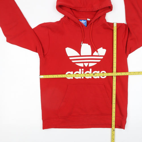 Adidas Mens Red Pullover Hoodie Small Graphic Cotton Blend Sportswear