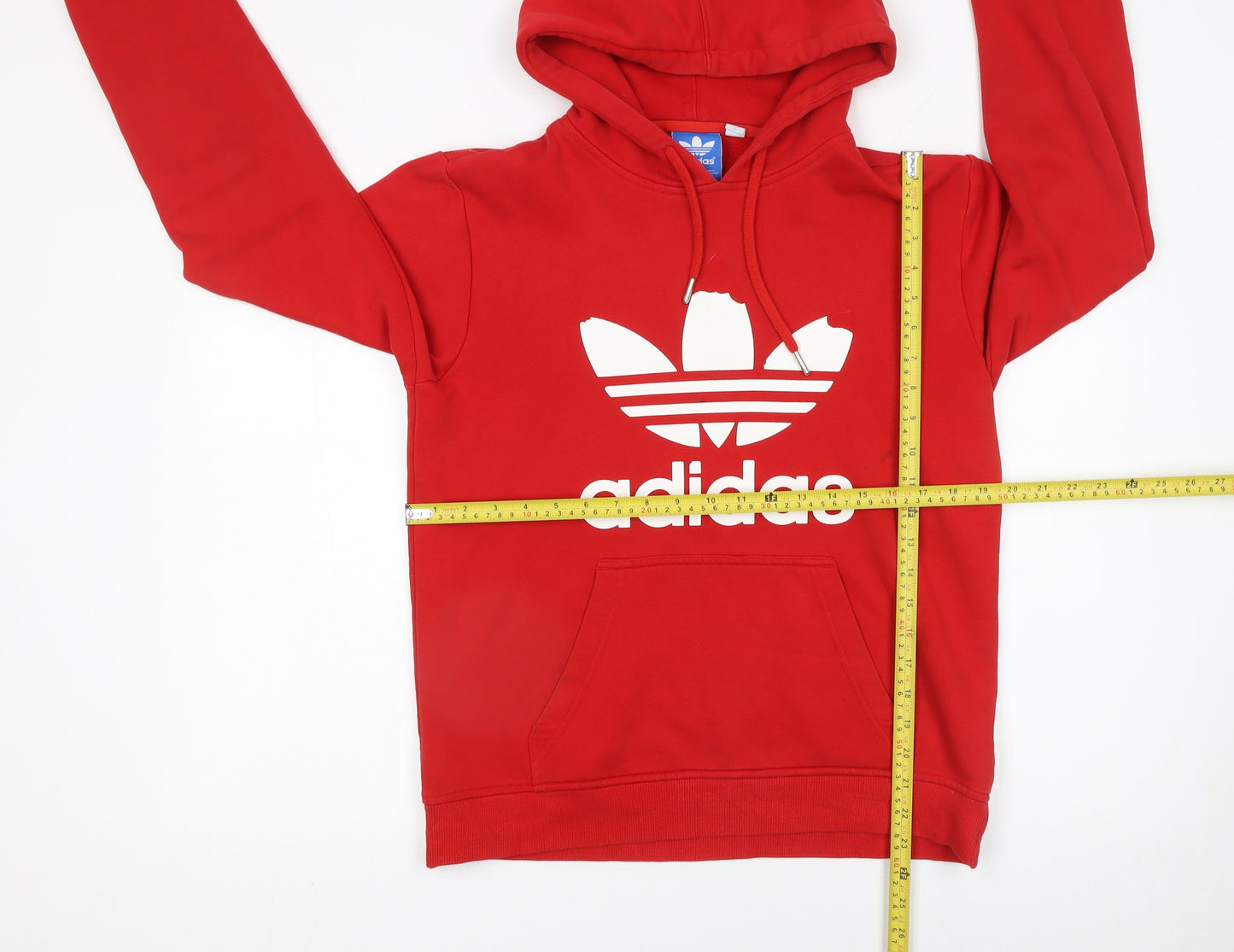 Adidas Mens Red Pullover Hoodie Small Graphic Cotton Blend Sportswear