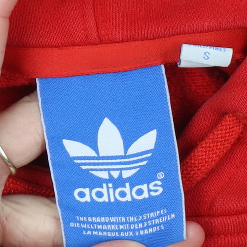 Adidas Mens Red Pullover Hoodie Small Graphic Cotton Blend Sportswear