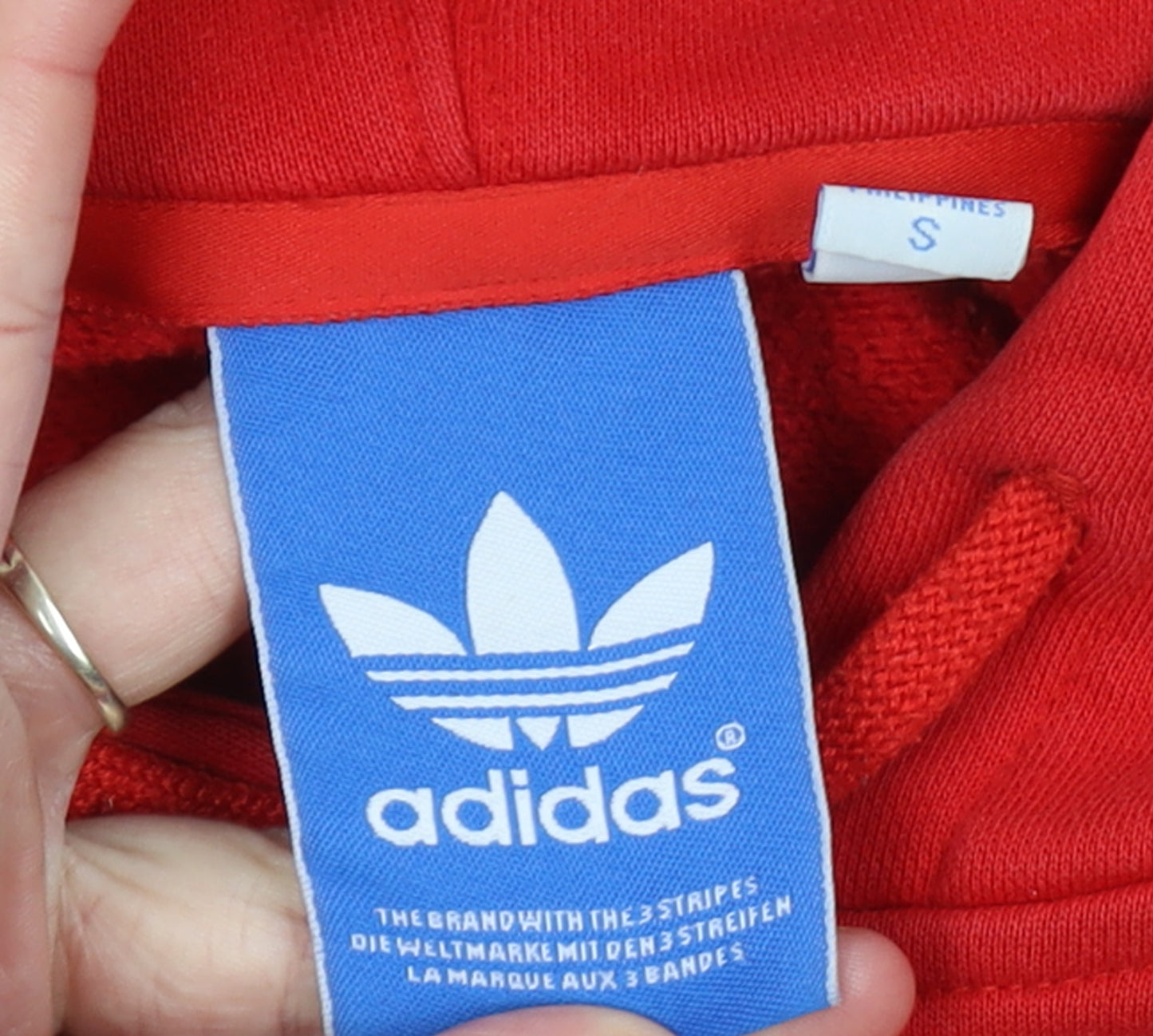 Adidas Mens Red Pullover Hoodie Small Graphic Cotton Blend Sportswear