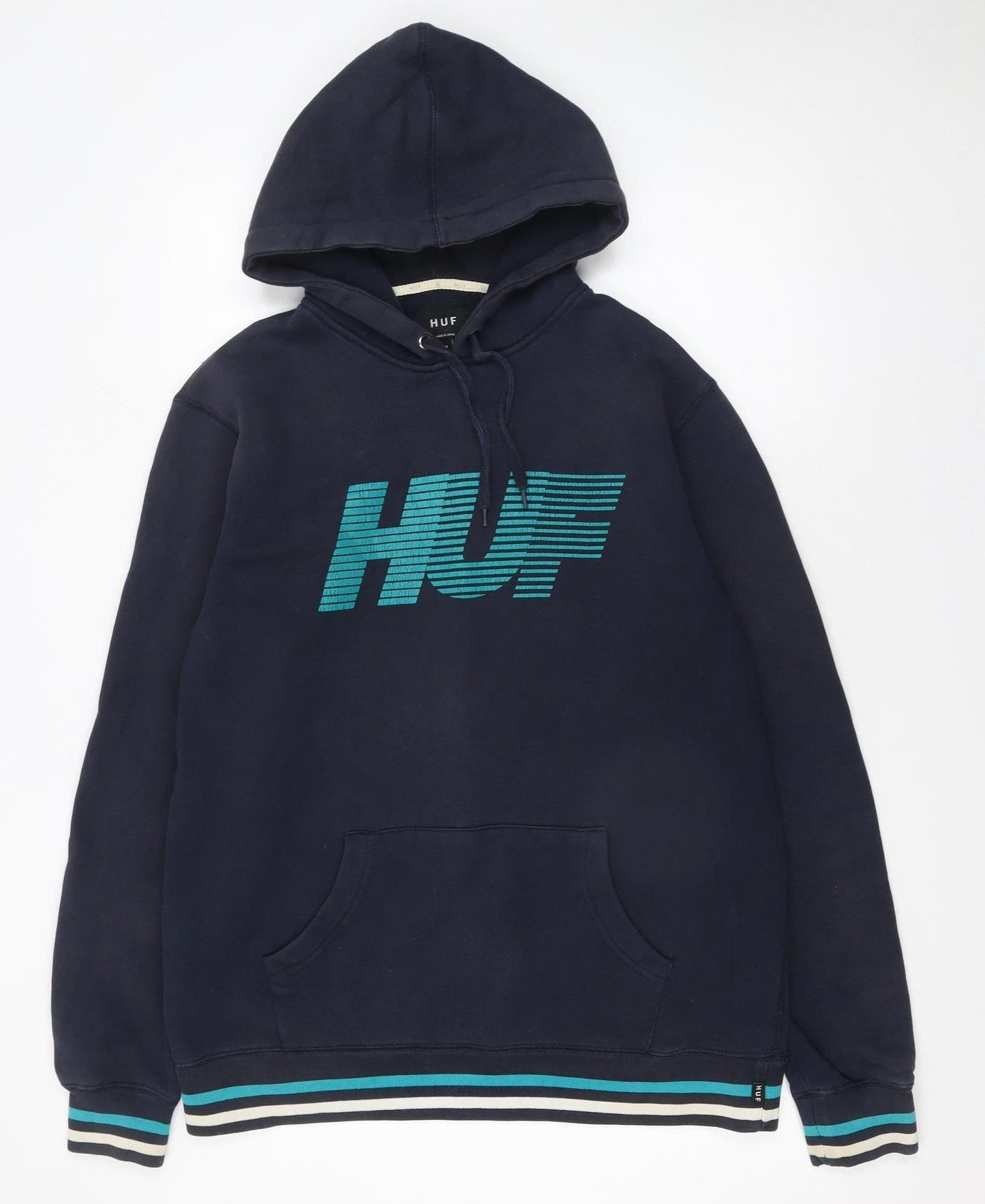 HUF Men's Blue Pullover Hoodie Medium Graphic Fleece Sweatshirt