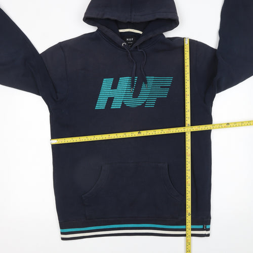 HUF Men's Blue Pullover Hoodie Medium Graphic Fleece Sweatshirt