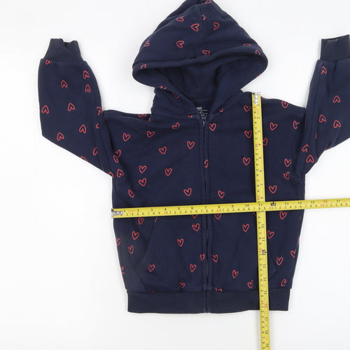 Marks and Spencer Girls Blue Heart Print Full Zip Hoodie 4-5 Years