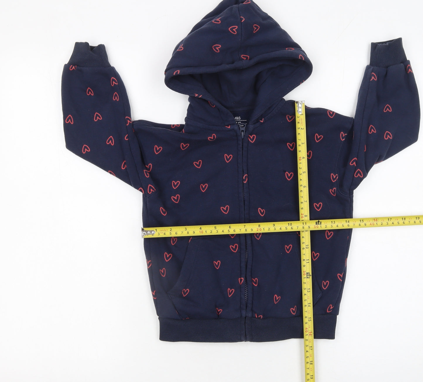 Marks and Spencer Girls Blue Heart Print Full Zip Hoodie 4-5 Years
