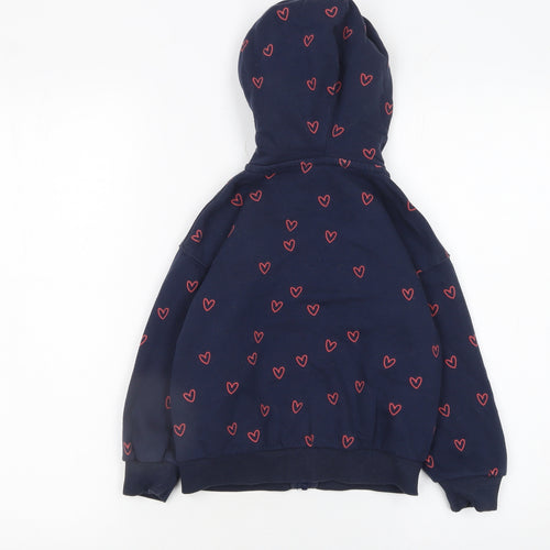 Marks and Spencer Girls Blue Heart Print Full Zip Hoodie 4-5 Years