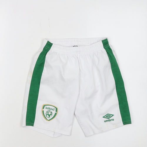 Umbro Boys White Green Ireland Football Shorts Size 134cm Polyester