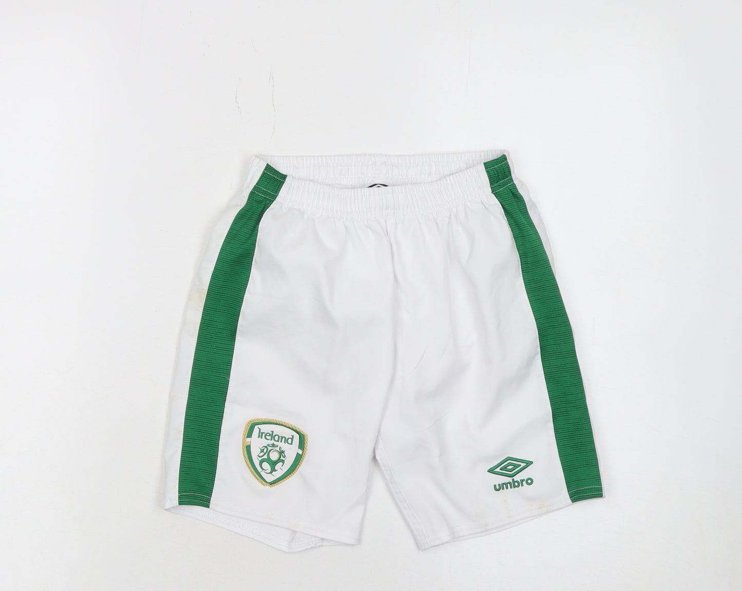 Umbro Boys White Green Ireland Football Shorts Size 134cm Polyester