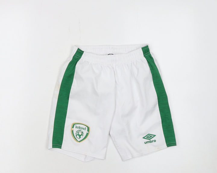 Umbro Boys White Green Ireland Football Shorts Size 134cm Polyester