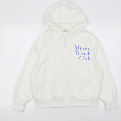 Primark Girls White Full Zip Hoodie 8 Years Miami Beach Club Graphic