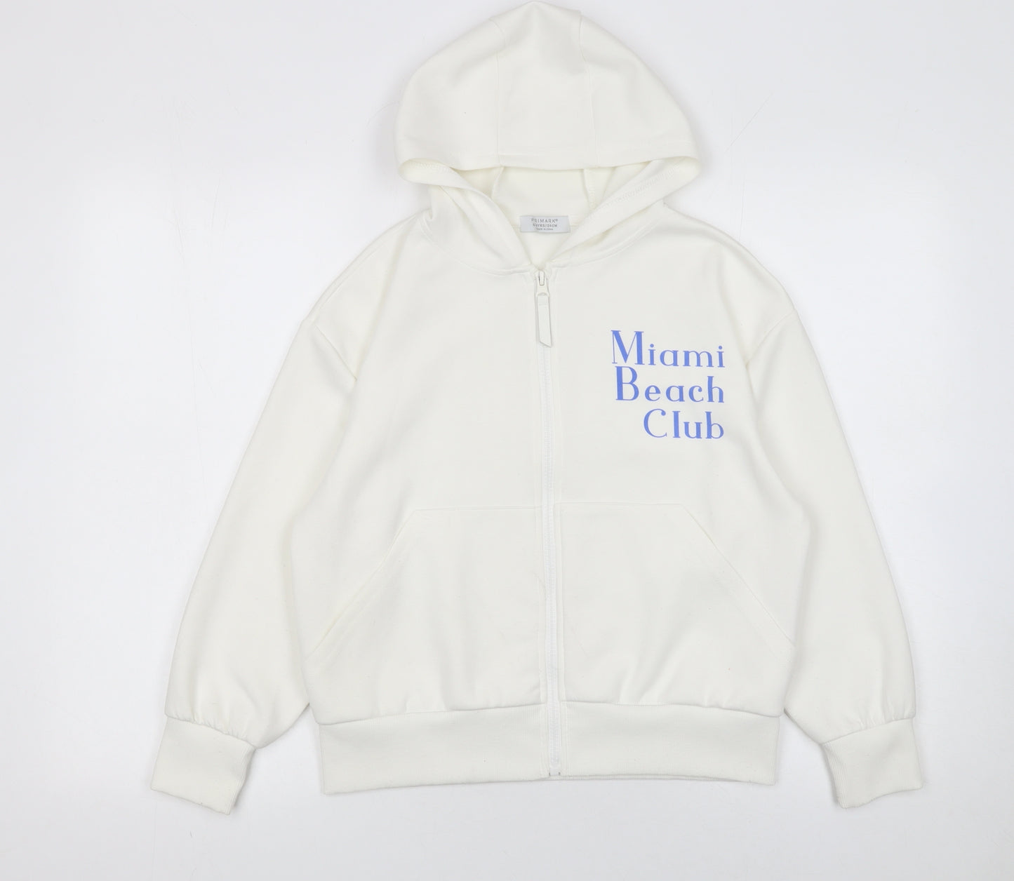 Primark Girls White Full Zip Hoodie 8 Years Miami Beach Club Graphic