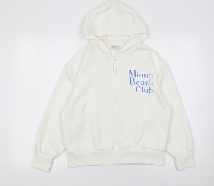 Primark Girls White Full Zip Hoodie 8 Years Miami Beach Club Graphic