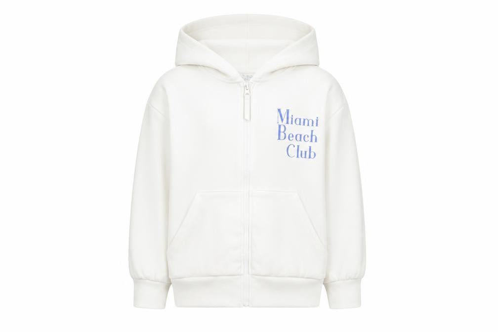 Primark Girls White Full Zip Hoodie 8 Years Miami Beach Club Graphic