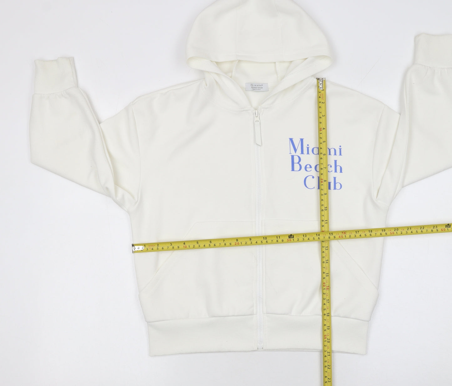 Primark Girls White Full Zip Hoodie 8 Years Miami Beach Club Graphic