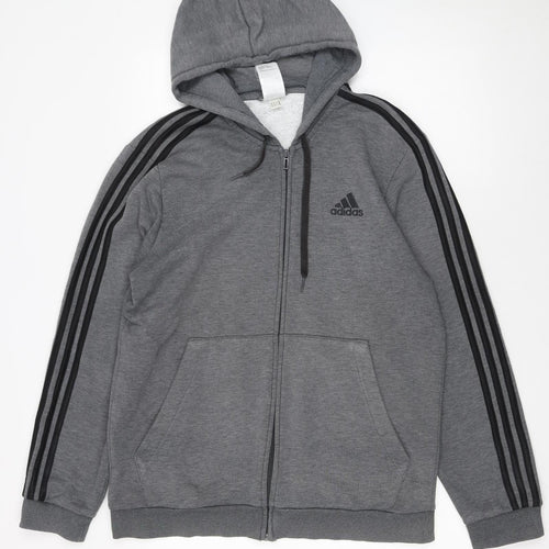 Adidas Men Grey Full Zip Hoodie L Logo Sportswear