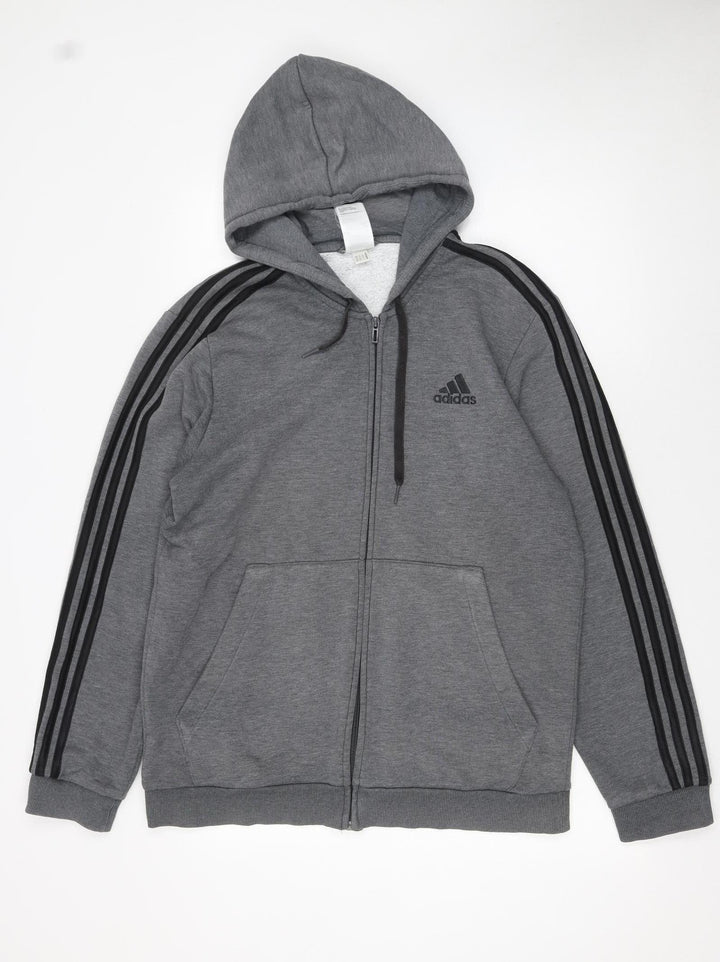 Adidas Men Grey Full Zip Hoodie L Logo Sportswear