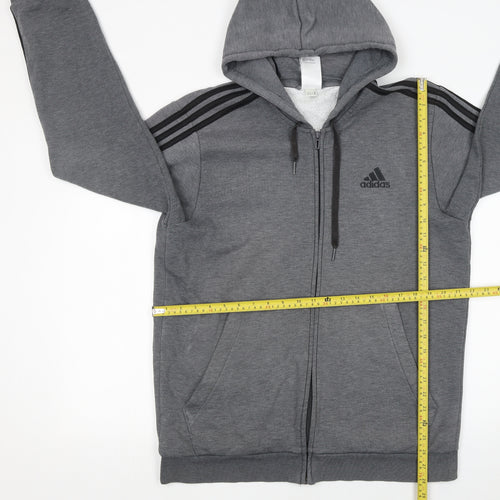 Adidas Men Grey Full Zip Hoodie L Logo Sportswear