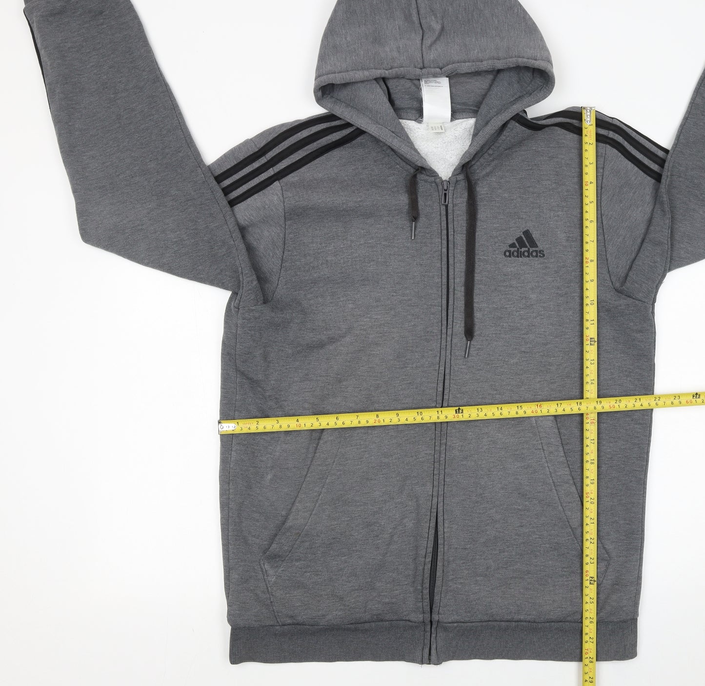Adidas Men Grey Full Zip Hoodie L Logo Sportswear
