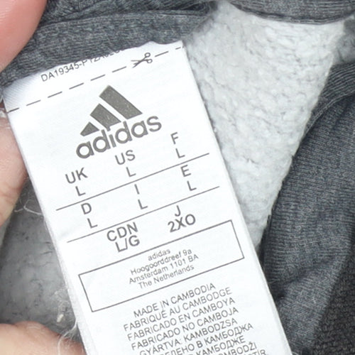 Adidas Men Grey Full Zip Hoodie L Logo Sportswear