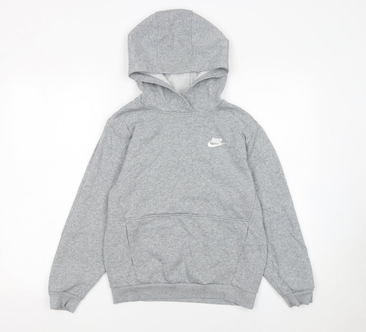 Nike Boys Grey Pullover Hoodie L 147-158cm Fleece Cotton Blend