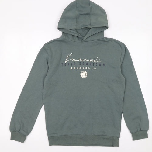 Primark Boys Green Tokyo Graphic Pullover Hoodie 12-13 Years Fleece