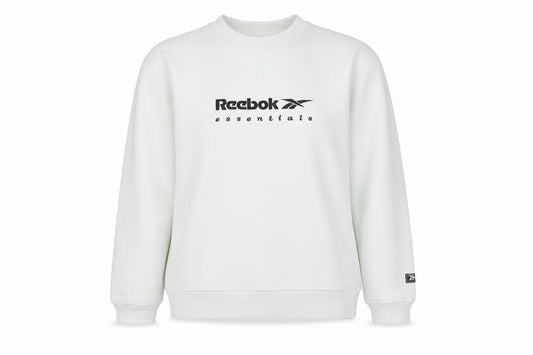 Front view of Reebok Essentials women’s light blue pullover sweatshirt, size UK 12