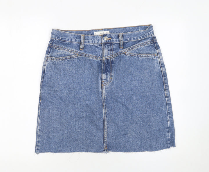 MNG Women's Blue Denim Short Straight Skirt Size L