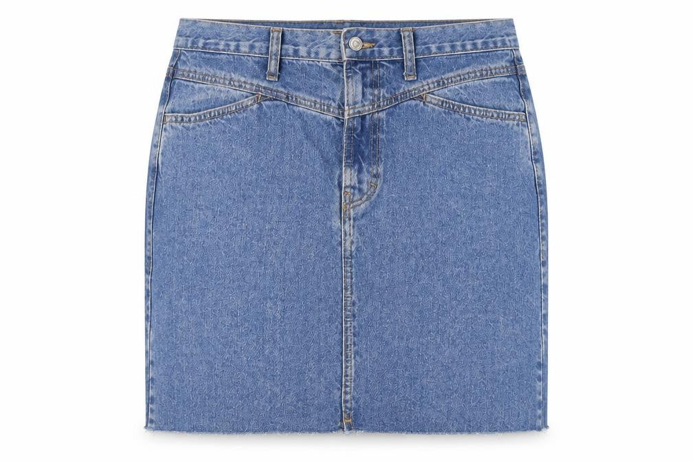 Front view of Mango Women's Blue Denim Short Straight Skirt, size L