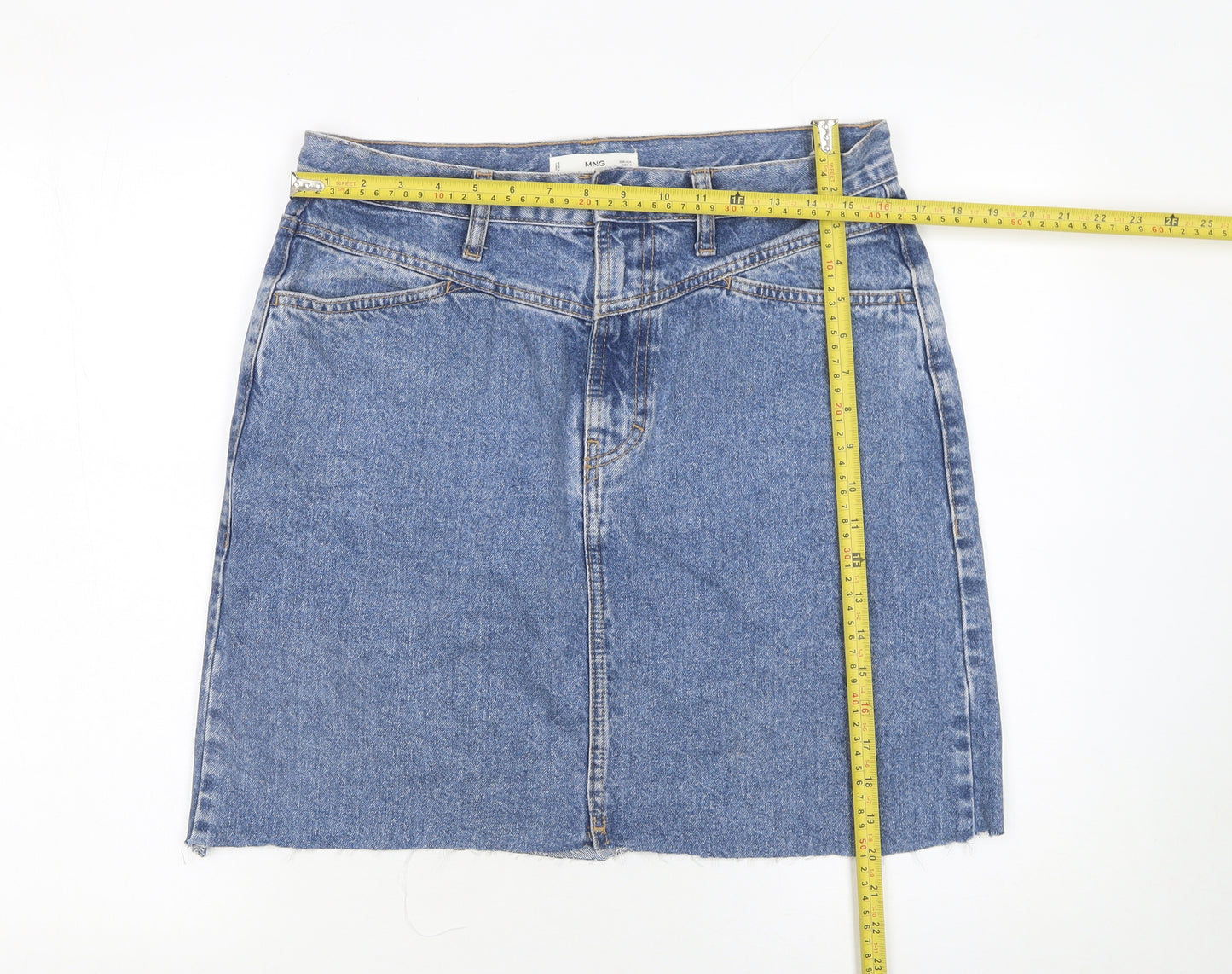 MNG Women's Blue Denim Short Straight Skirt Size L