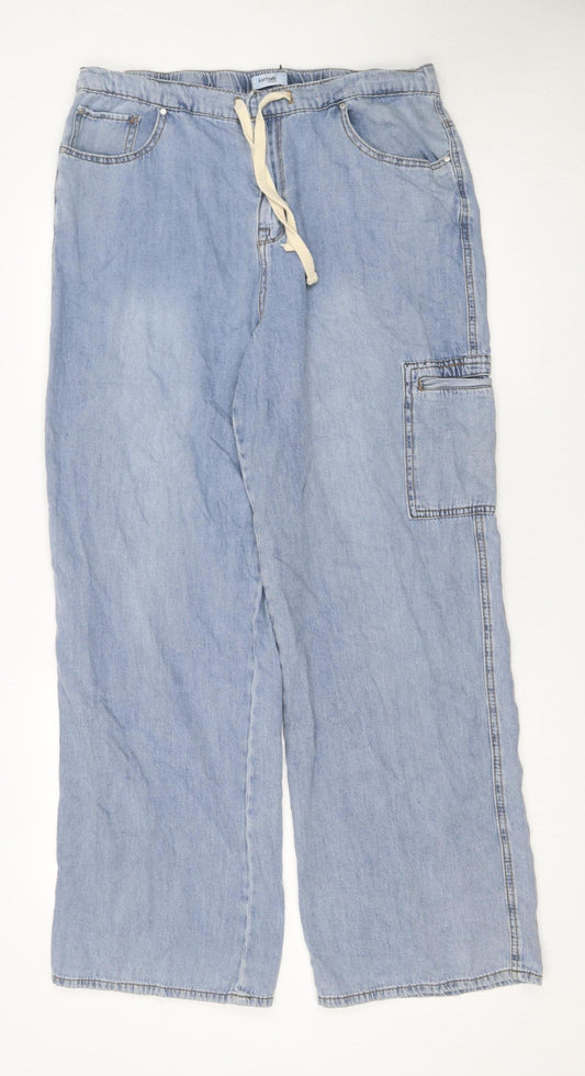 Kensie Womens Blue Wide-Leg Relaxed Fit Jeans Size 14