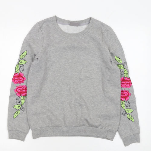 Vero Moda Womens Grey Embroidered Floral Pullover Sweatshirt XS