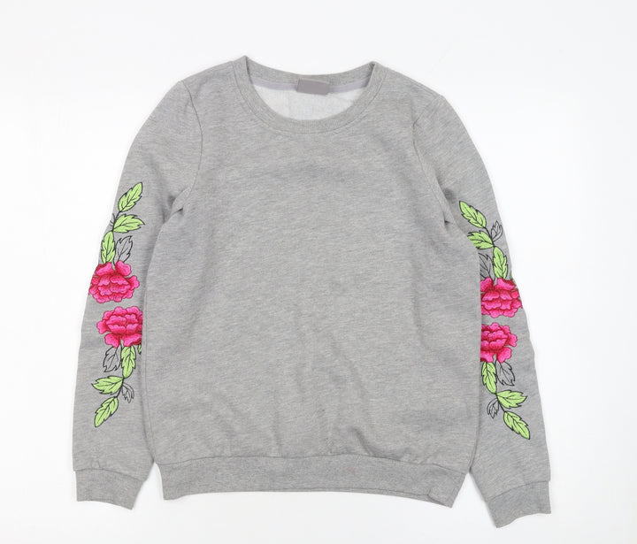 Vero Moda Womens Grey Embroidered Floral Pullover Sweatshirt XS