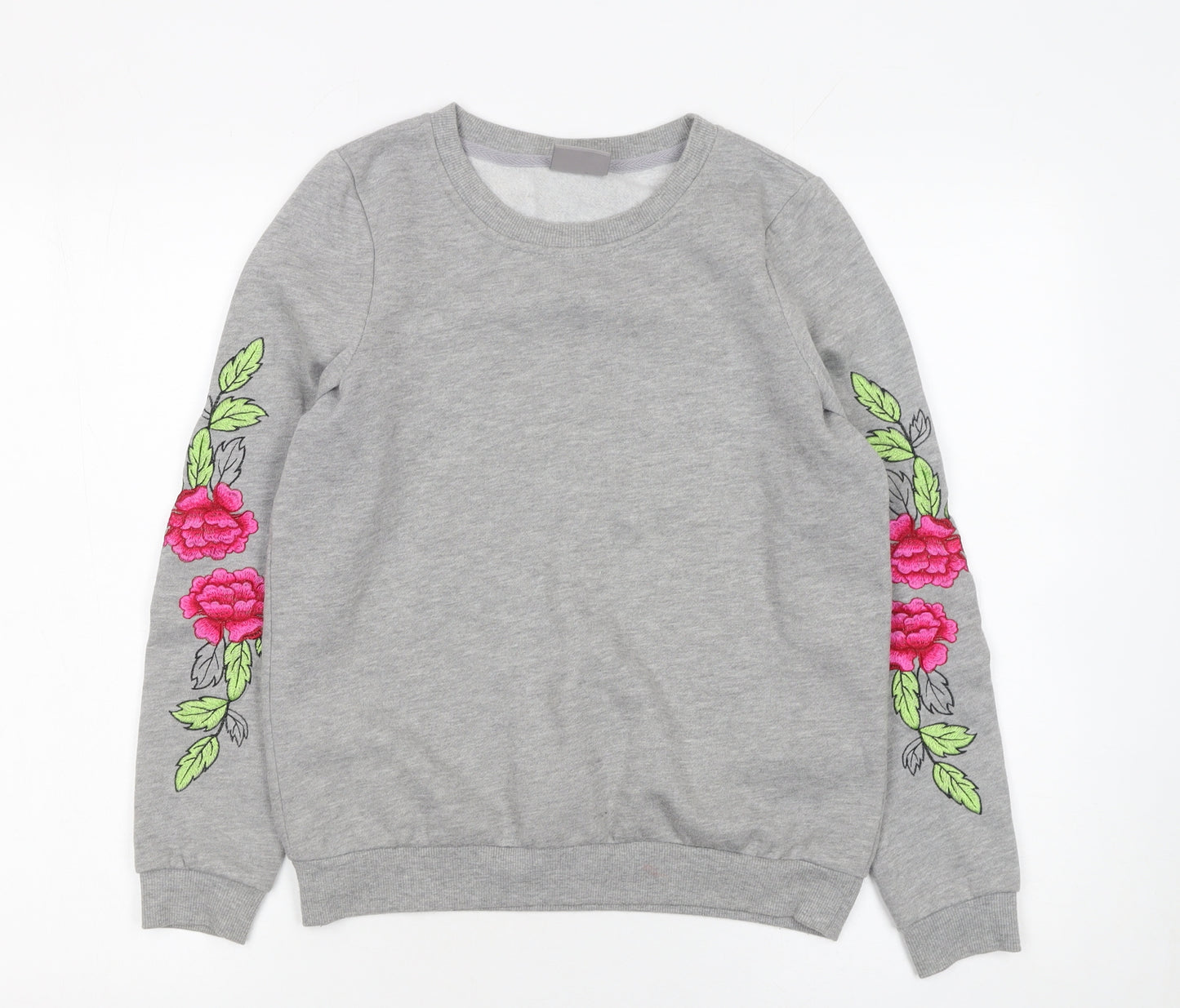 Vero Moda Womens Grey Embroidered Floral Pullover Sweatshirt XS