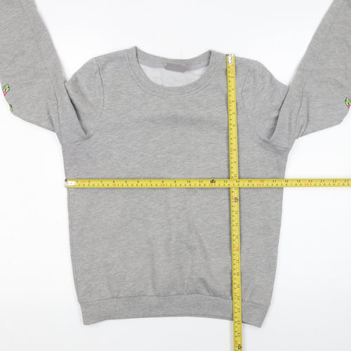 Vero Moda Womens Grey Embroidered Floral Pullover Sweatshirt XS