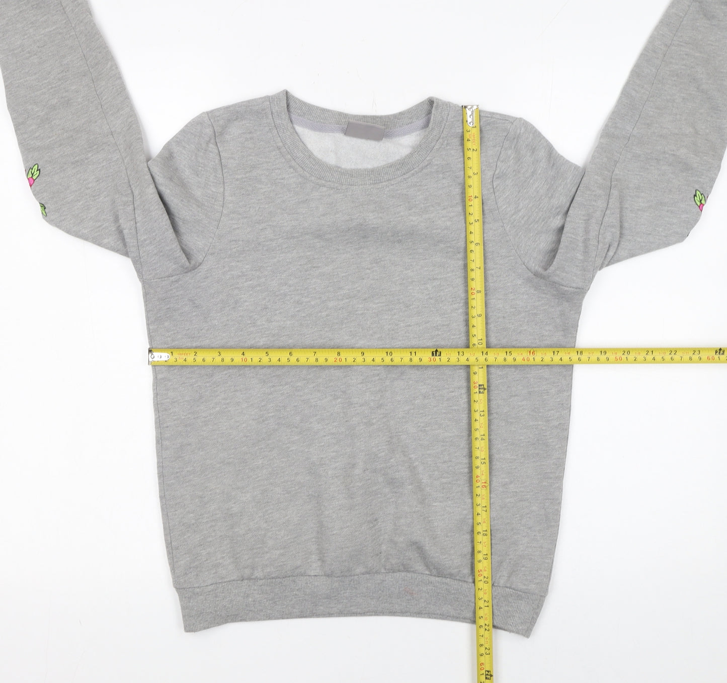 Vero Moda Womens Grey Embroidered Floral Pullover Sweatshirt XS