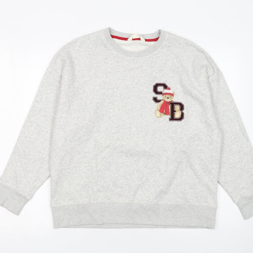 Marks and Spencer Women’s Grey Christmas Bear Long Sleeve Pyjama Top Size 8
