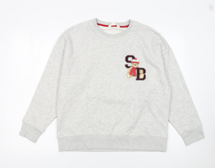 Marks and Spencer Women’s Grey Christmas Bear Long Sleeve Pyjama Top Size 8