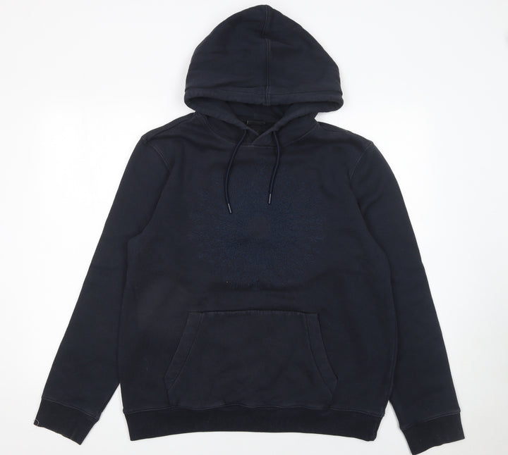 H&M Women's Black Pullover Hoodie Size 12 Cotton Blend Embroidered