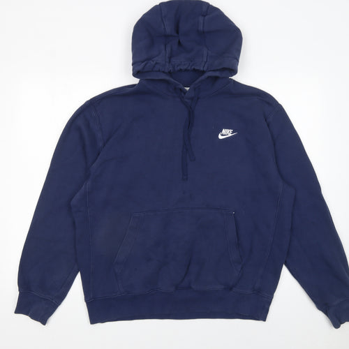 Nike Men's Blue Pullover Hoodie M Fleece Logo Sweatshirt