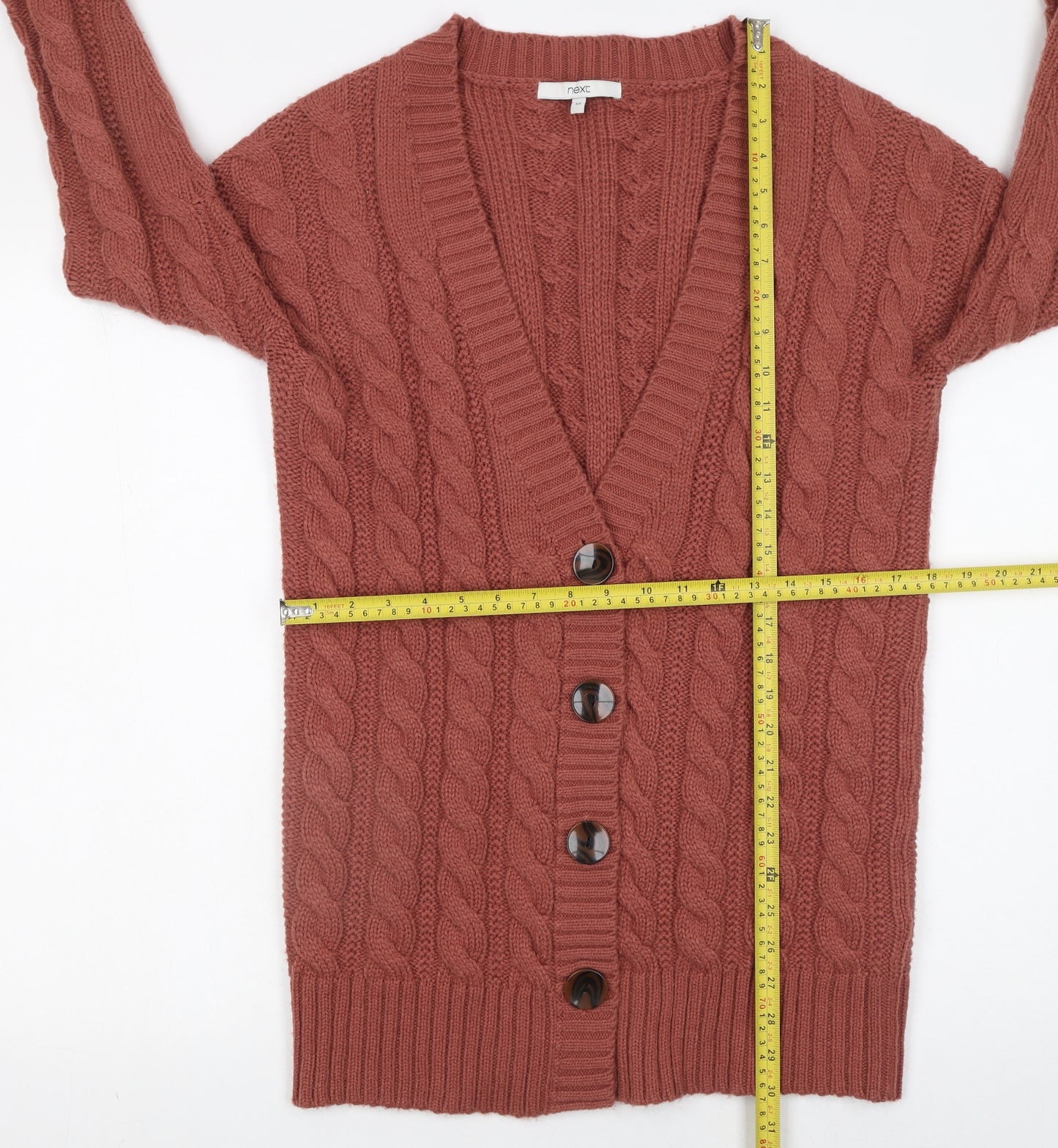 Next Womens Brown Cable Knit Wool Blend Cardigan XS