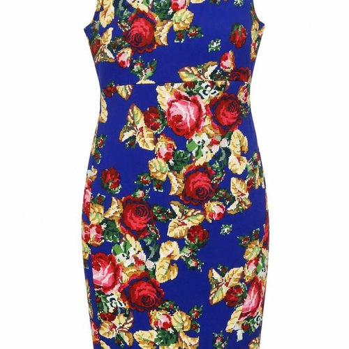 Vesper Women Blue Floral Bodycon Sleeveless Knee Length Dress Size 14