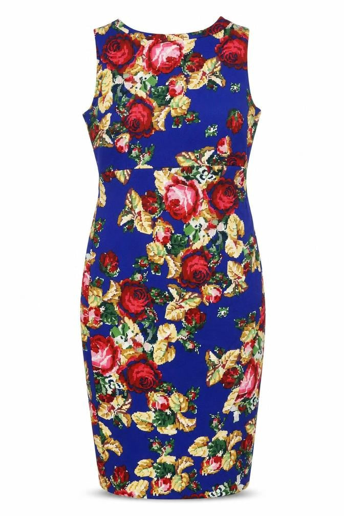 Vesper Women Blue Floral Bodycon Sleeveless Knee Length Dress Size 14