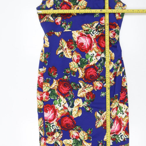Vesper Women Blue Floral Bodycon Sleeveless Knee Length Dress Size 14