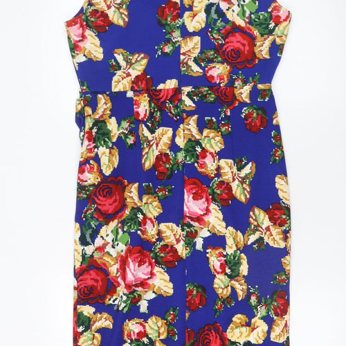 Vesper Women Blue Floral Bodycon Sleeveless Knee Length Dress Size 14