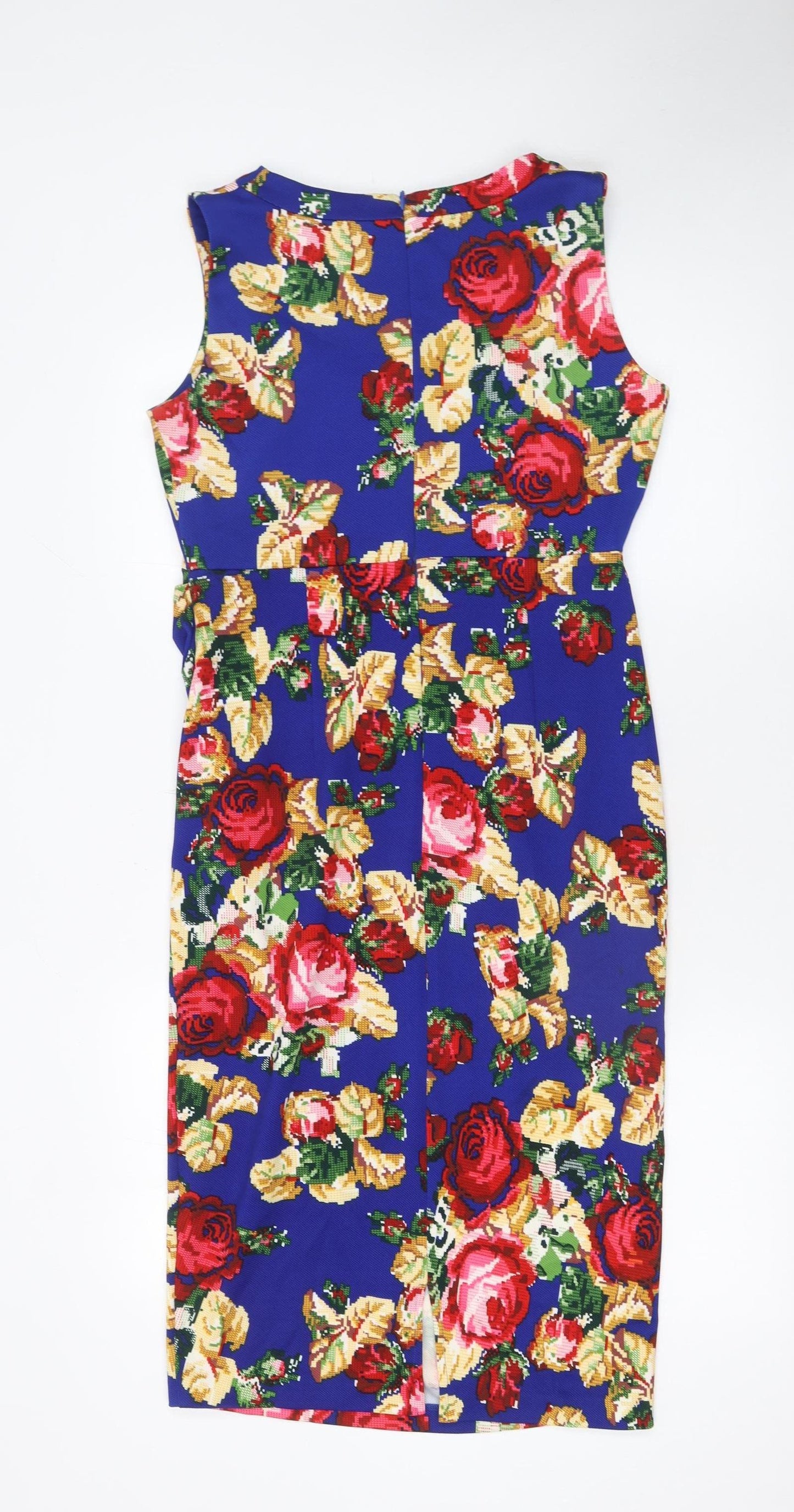 Vesper Women Blue Floral Bodycon Sleeveless Knee Length Dress Size 14
