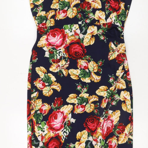 Vesper Women's Multicoloured Floral Bodycon Knee Length Dress Size 14
